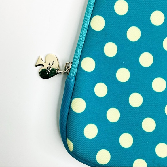 KATE SPADE Teal Blue Polka Dot Laptop Case Padded Zip Sleeve Protective Case - Picture 2 of 6